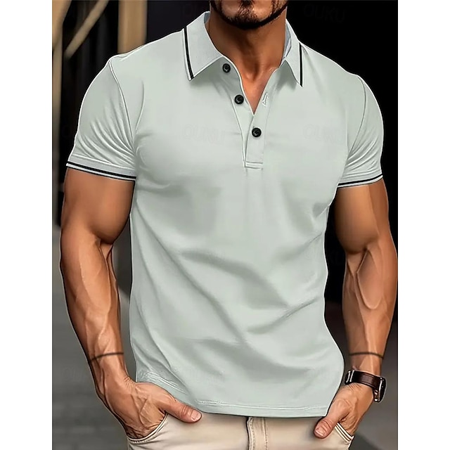  Men's Polo Shirt Button Up Polos Work Casual Lapel Short Sleeve Fashion Basic Color Block Patchwork Summer Regular Fit Black White Light Green Navy Blue Blue Polo Shirt