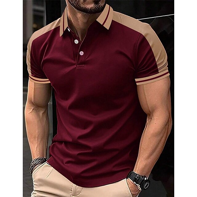  Men's Polo Shirt Button Up Polos Casual Holiday Lapel Short Sleeve Fashion Basic Color Block Patchwork Embroidered Summer Regular Fit Wine Black Navy Blue Green Polo Shirt