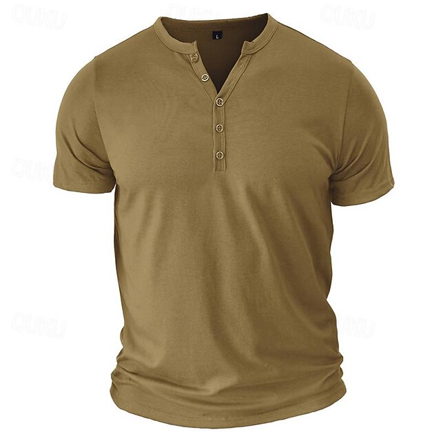  Men's T shirt Tee Henley Shirt Tee Tee Top Plain Henley Street Vacation Short Sleeve Button-Down Clothing Apparel Fashion Designer Basic