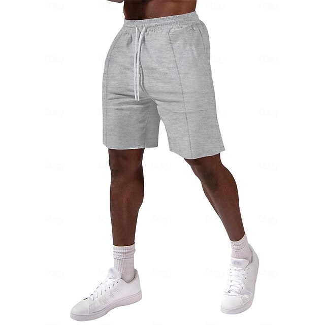  Men's Sweat Shorts Workout Shorts Casual Shorts Pocket Drawstring Elastic Waist Plain Comfort Breathable Knee Length Casual Daily Holiday Sports Fashion Black White Micro-elastic