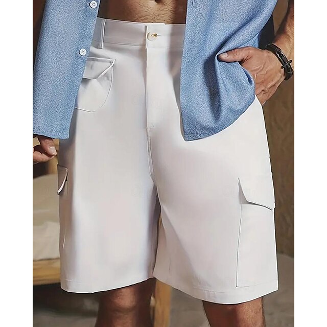  Men's Cargo Shorts Golf Shorts Zipper Pocket Plain Breathable Soft Casual Weekend 100% Cotton Fashion Streetwear White Micro-elastic