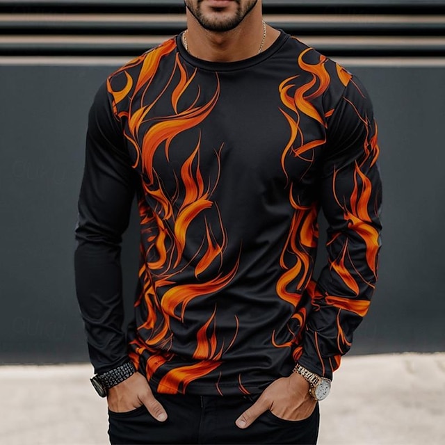  Flame Men's Subculture Style 3D Print T shirt Fashion Designer Casual Tee Sports Outdoor Holiday Going out T shirt Red Purple Orange Long Sleeve Crew Neck Shirt Spring &  Fall Clothing Apparel