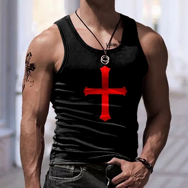  Cross Sports Fashion Men's Subculture Style 3D Print Tank Top Vest Top Sleeveless T Shirt for Men Sports Outdoor Casual Gym T shirt Blue Red & White Purple Sleeveless Crew Neck Shirt Summer