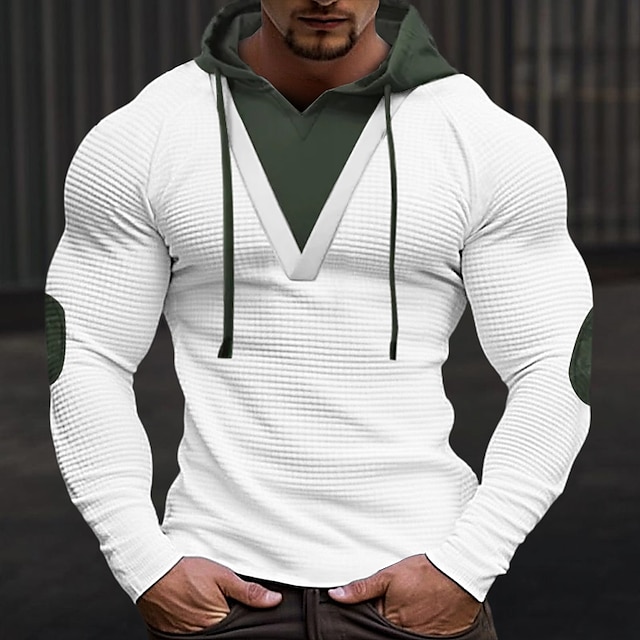  Men's T shirt Tee Waffle Knit Tee Tee Top Long Sleeve Shirt Color Block Hooded Street Vacation Long Sleeve Patchwork Clothing Apparel Fashion Designer Basic