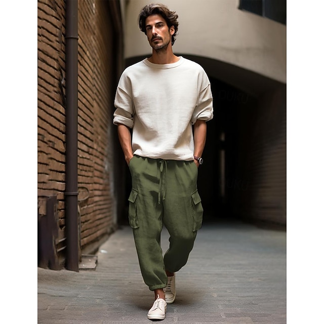 Pantalon Homme Lin-coton - Léger, Respirant, Taille élastique, Idéal été, Yoga, Détente