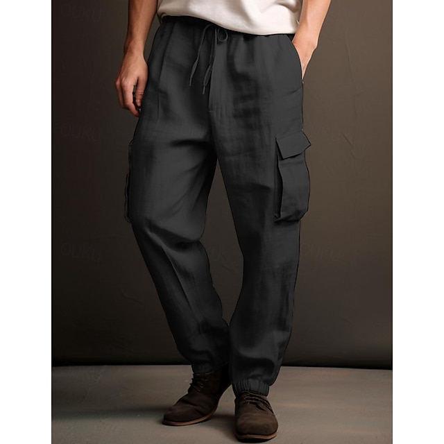 40% Linen Men's Linen Pants Trousers Summer Pants Pocket Drawstring 