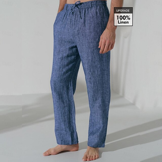 Lin Homme Pantalon Décontracté - 50% Coton 50% Lin Taille élastique Pantalon Léger été Homme