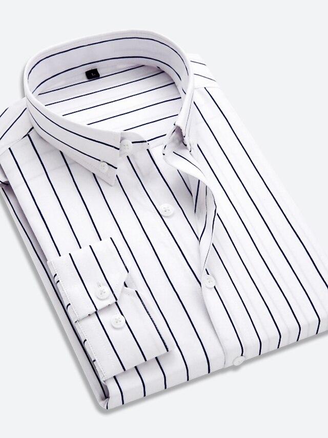  Herrenhemd gestreift Button-Down-Kragen Arbeitsalltag Patchwork Langarm Oberteile Business Basic Formal Freizeit Schwarz / Weiß Blau Weiß