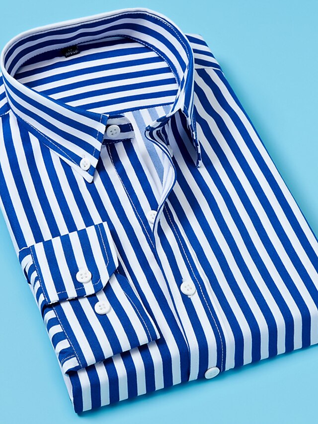  Men's Shirt Dress Shirt Striped Collar Button Down Collar Office / Career Causal Long Sleeve Tops Business Basic Casual Daily White Black Blue