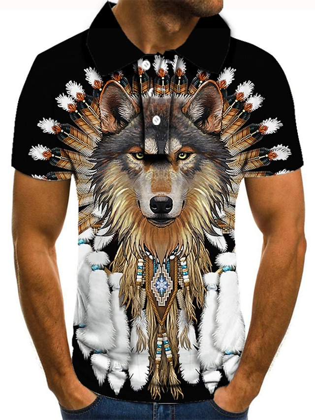 Men's Collar Polo Shirt Golf Shirt Tennis Shirt Graphic Prints Collar Blue Yellow Red Brown 3D Print Street Casual Short Sleeve main image 1
