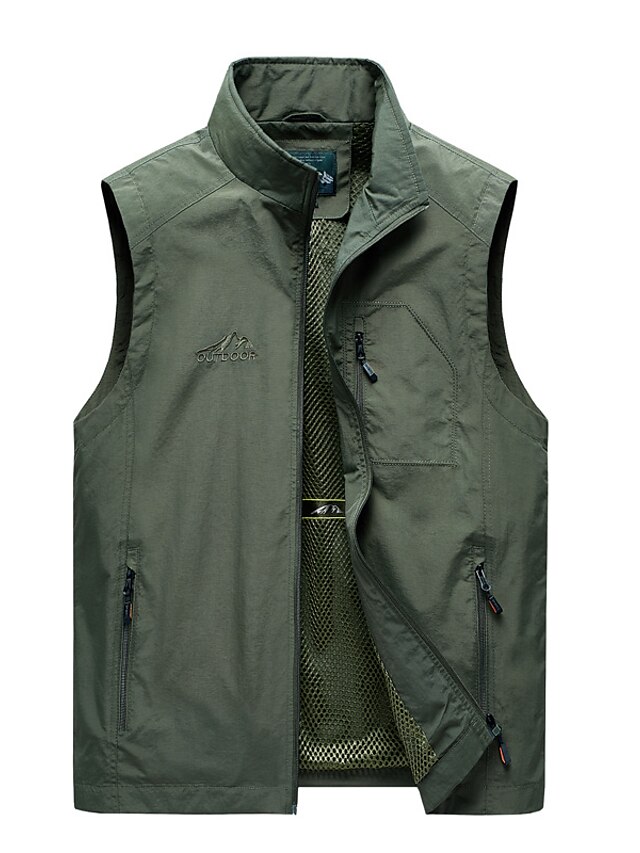  Men's Vest Gilet Breathable Outdoor Street Daily Zipper Stand Collar Casual Jacket Outerwear Plain Pocket Blue Army Green Khaki / Spring / Fall / Sleeveless