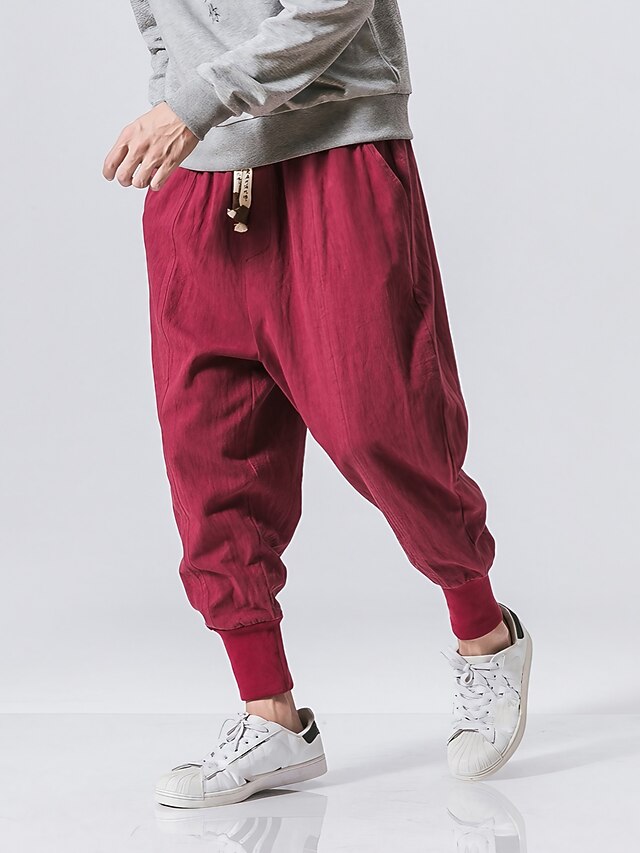 Pantalon Sarouel Homme – Large, Léger, Confortable – Cordon De Serrage – Style Japonais Décontracté