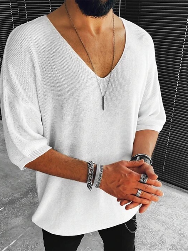  Men's T shirt Tee V Neck Half Sleeve Solid Color V Neck Casual Daily Clothing Clothes Lightweight Casual Fashion White Black Brown