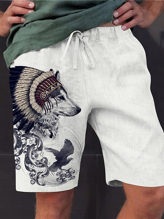  Men's Straight Shorts Elastic Waist Print Designer Stylish Casual / Sporty Sports Outdoor Daily Cotton Blend Comfort Breathable Graphic Prints Wolf Mid Waist Hot Stamping White S M L