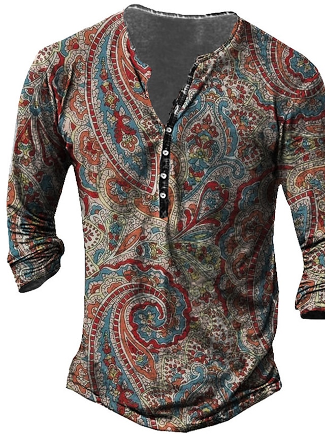 Pull Homme Fat Face Folk - Henley Manches Longues - Taille XL - Rouge/Marron