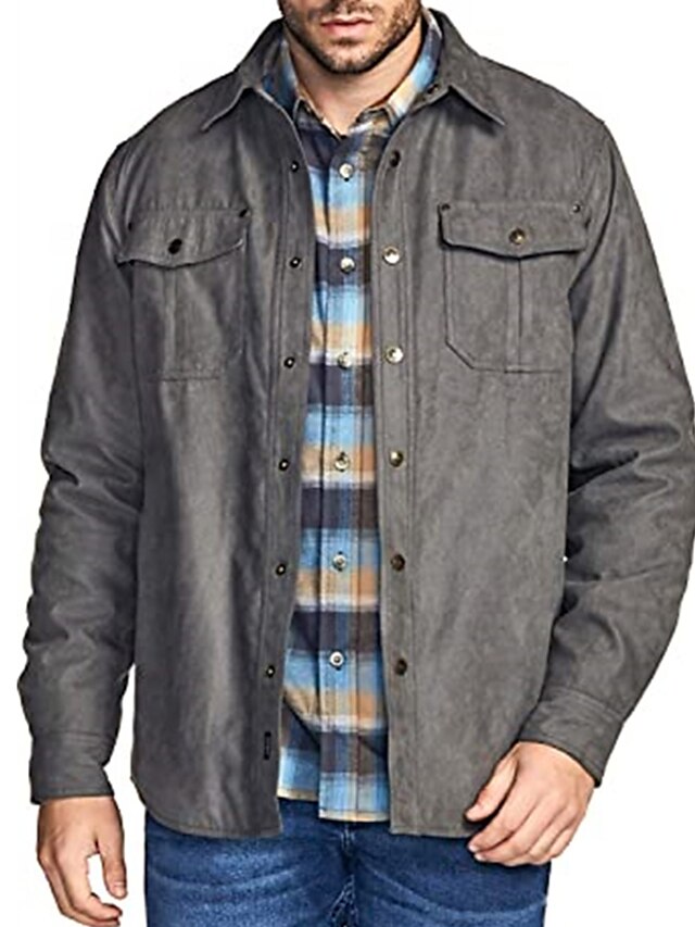  Men's Flannel Shirt Solid Color Turndown Gray Wine Navy Blue Coffee Long Sleeve Street Daily Button-Down Tops Fashion Casual Comfortable