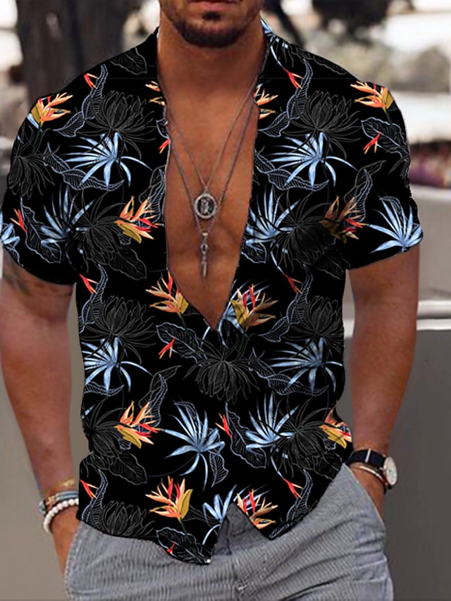  Hombre Camisa Camisa de verano camisa hawaiana Graphic Hawaiian Aloha Hojas Diseño Cuello Vuelto Negro / Blanco Negro Morado Verde Trébol Gris Claro Print Exterior Calle Manga Corta Abotonar Estampado