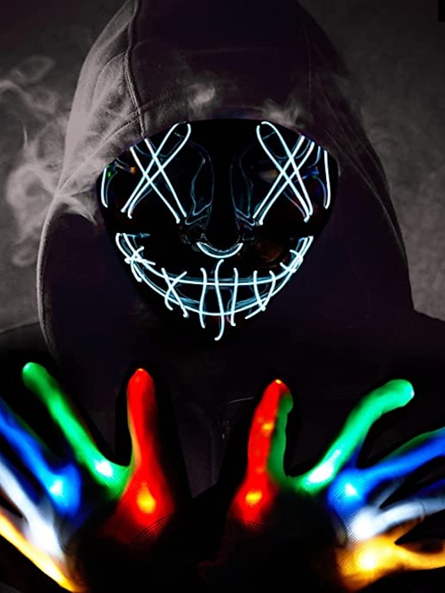  Halloween Mask Skeleton Gloves Set LED Purge Mask Light Up Glow Gloves Scary Scream Anonymous Mask Halloween Costumes,Skeleton Element for Hallow Mexican Day Of The Dead