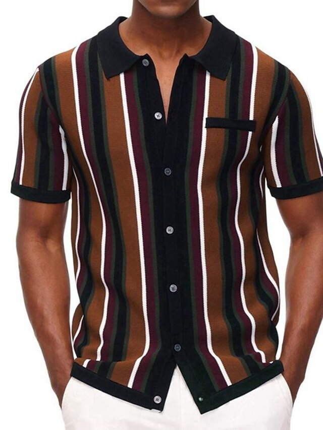 Men's Shirt Polo Shirt Knit Polo Sweater T shirt Tee Classic Collar Muscle Stripe Striped Tribal Classic Collar Outdoor Home Clothing Clothes Muscle