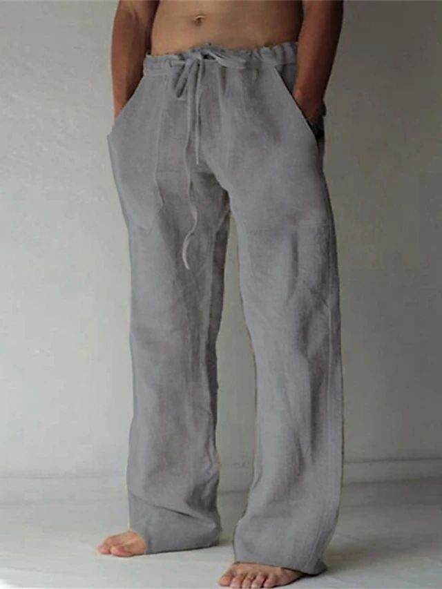 Men's Linen Pants Solid Color Casual Pants Fashion Straight-Leg ...