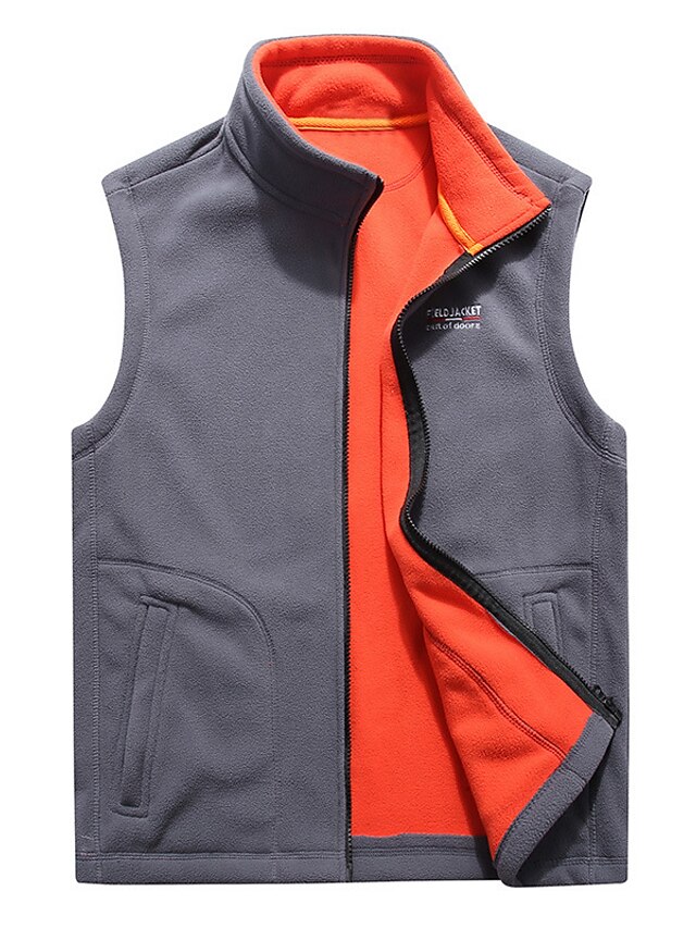  Men's Vest Warm Breathable Soft Daily Wear Going out Festival Zipper Standing Collar Basic Business Casual Jacket Outerwear Solid Colored Pocket Azure Black Gray