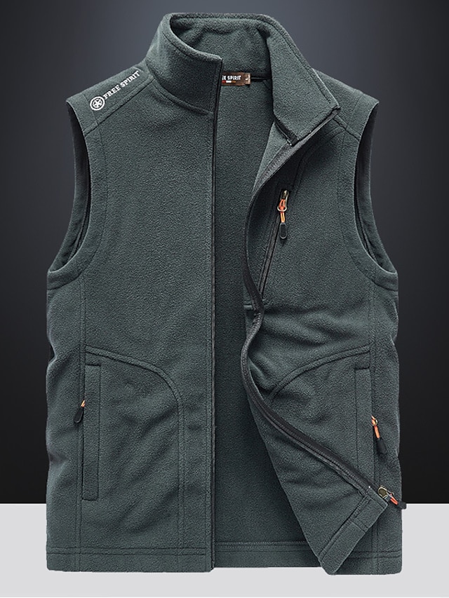  Men's Vest Polar Fleece Warm Breathable Soft Daily Wear Going out Festival Zipper Standing Collar Basic Business Casual Jacket Outerwear Solid Colored Pocket Black Gray Army Green