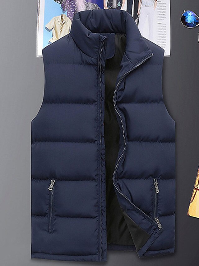  Men's Winter Jacket Puffer Vest Winter Coat Warm Sports & Outdoor Daily Sports Solid Color Outerwear Clothing Apparel Basic Casual Green Blue Red