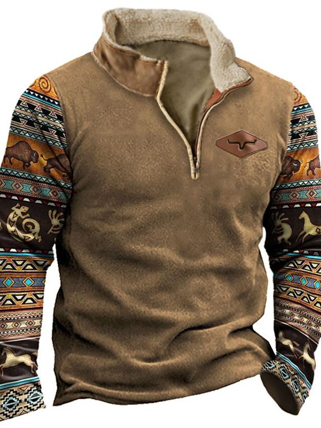 Mens Western Grizzly Print Zip Up Sweatshirt