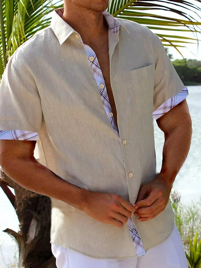  Hombre camisa de lino Camisa casual Camisa de verano Camisa de playa Blanco Azul Piscina Verde Manga Corta Plano Diseño Primavera verano Hawaiano Festivos Ropa Bolsillo delantero
