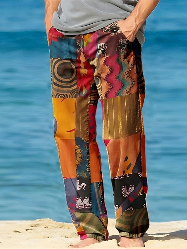  Homme Pantalon pantalon été Pantalon de plage Cordon Taille elastique Impression 3D Bloc de couleur Imprimés Photos Confort Casual du quotidien Vacances Vêtement de rue Hawaïen Jaune Orange