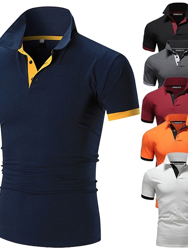  Men's T shirt Tee Polo Shirt Golf Shirt Turndown Casual Soft Breathable Short Sleeve Apple Green Golden yellow Lake blue Black White Pink Solid Color Plain Plus Size Turndown Street Casual Clothing