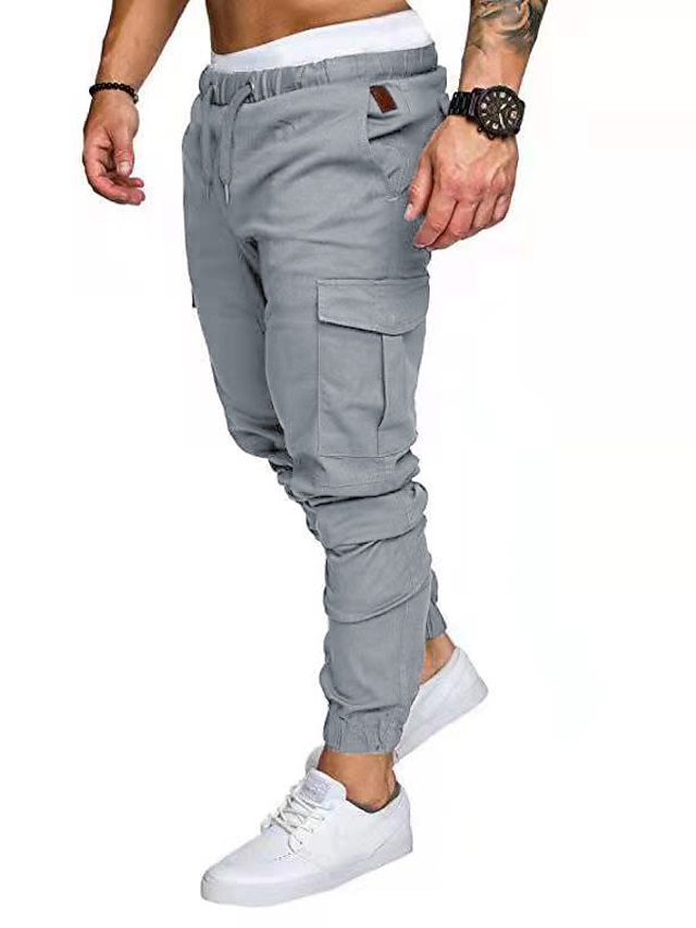 Men's Tactical Cargo Joggers Trousers Drawstring Casual Outdoor Going