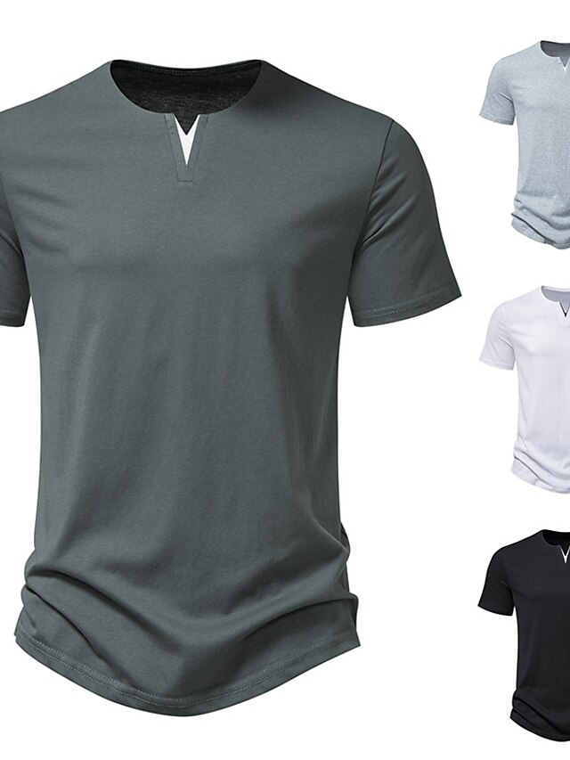  Homme T shirt Tee Plein Col V Vacances Sortie Manches courtes Vêtement Tenue Mode basique Décontractées