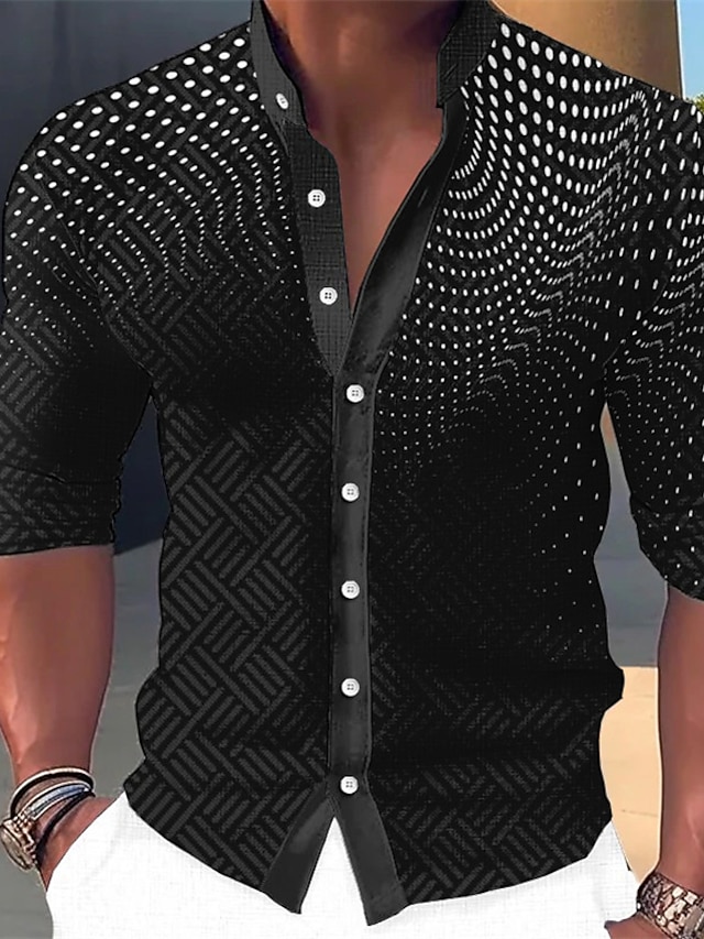 Generisch Chemise En Lin à Manches Longues Pour Homme - Avec Col Montant - Avec Poche De Poitrine