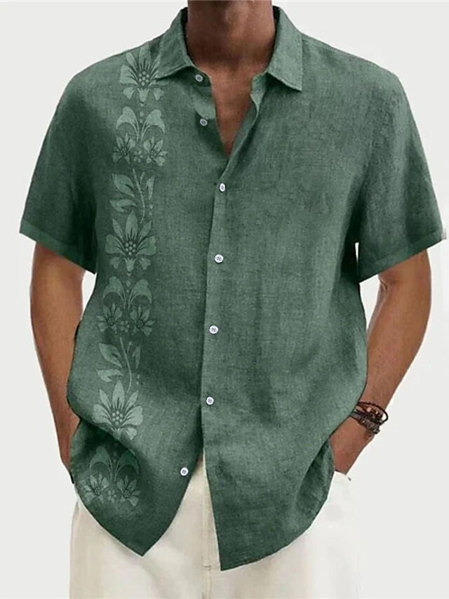  Hombre Camisa Camisa de verano camisa hawaiana Camisa gráfica Floral Cuello Vuelto Caqui+Caqui Negro Azul Real Azul Piscina Morado Impresión 3D Exterior Calle Manga Corta Impresión 3D Abotonar Ropa