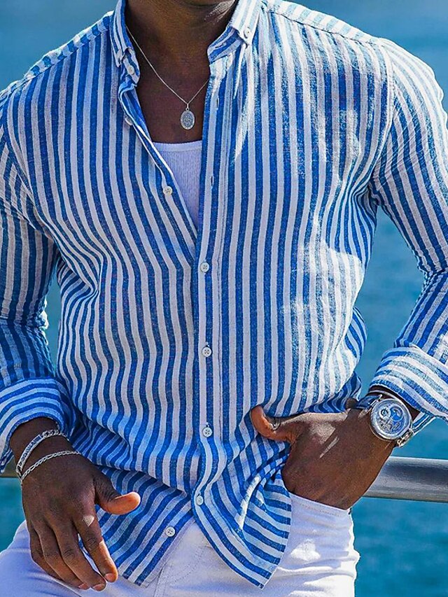 LVCBL Chemise En Lin à Manches Courtes Pour Homme - Style Décontracté - En Coton - Pour L'été Et La Plage - Coupe Droite, Bleu, L