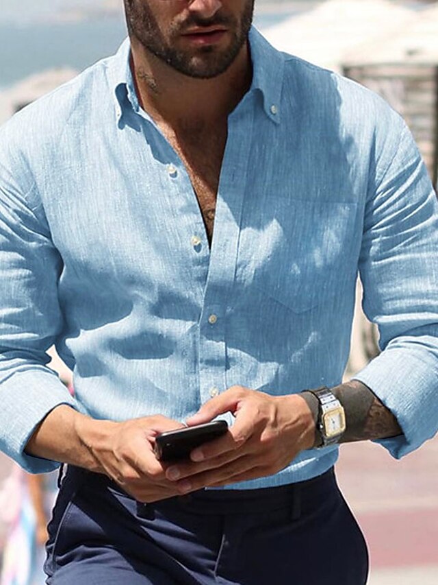 Chemise Lin Banana Republic – Homme XL Bleu – Manches Longues Camden