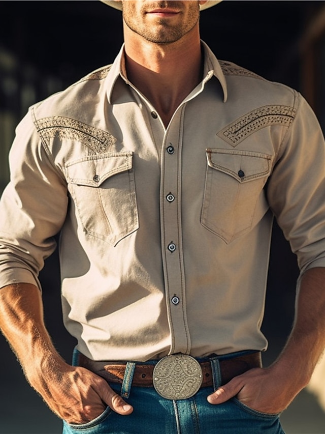 Symbol Vintage western style Men's Shirt Western Shirt Outdoor Street
