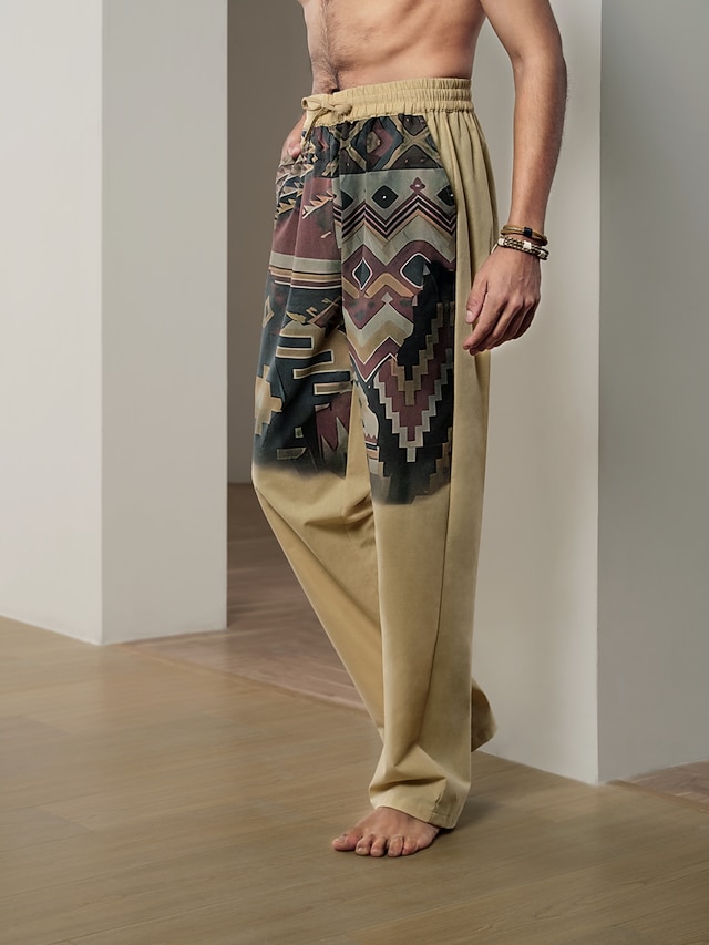 LVCBL Pantalon En Lin Pour Homme Pantalon D'été Décontracté En Lin Avec Poches Taille Élastique Beige M