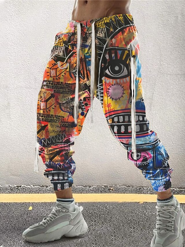  Men's Sweatpants Joggers Trousers Drawstring Elastic Waist 3D Print Abstract Graphic Prints Comfort Sports Outdoor Casual Daily Cotton Blend Streetwear Designer Yellow Blue Micro-elastic