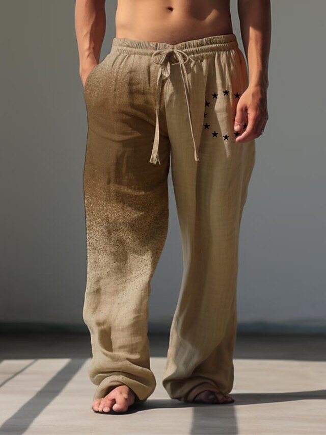 Pantalon En Lin ARHURIO LINO - Coupe Stylée, Entrejambe Profond - Marron Taille S