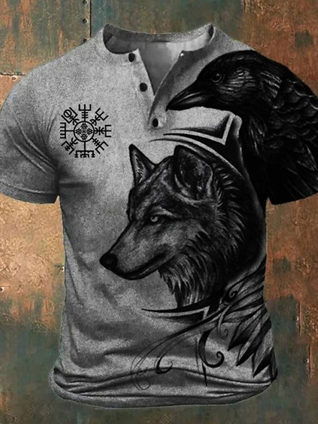 XINTAYEL Camisa Desgastada Para Hombre, Camiseta De Manga Corta Con Estampado De Caballero Templario En 3D, Camiseta Con Cuello En V Y Botones, Camisetas Para Motocicleta