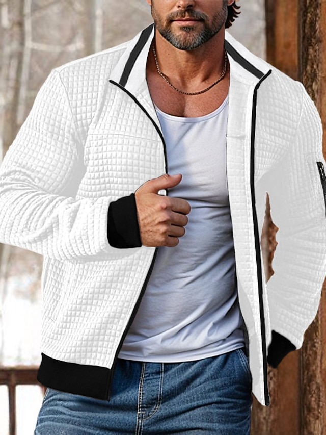Herrenjacke 2025 Mit Reißverschluss - Jacquard Design Langarm Leichtjacke