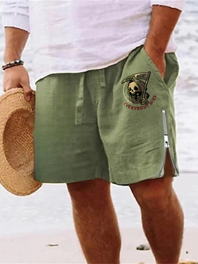 Men's Shorts Summer Shorts Beach Shorts Print Zipper Drawstring Skull ...