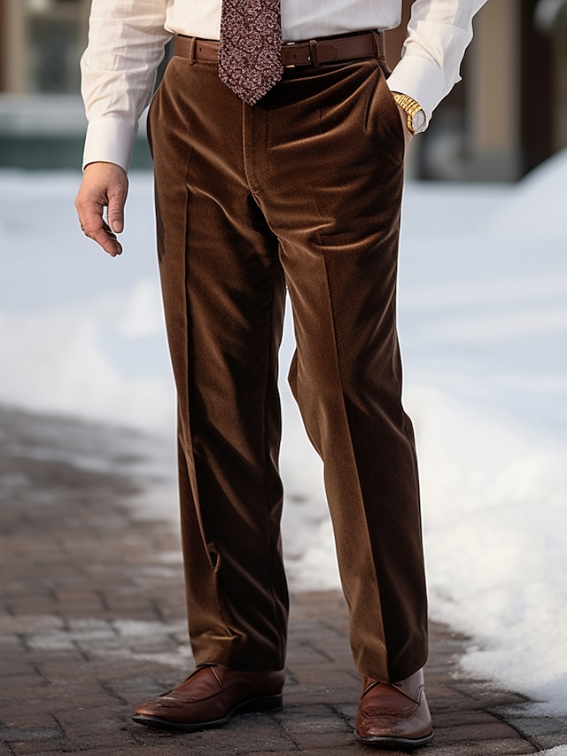 Men's Dress Pants Trousers Suit Pants Velvet Pants Pocket Plain