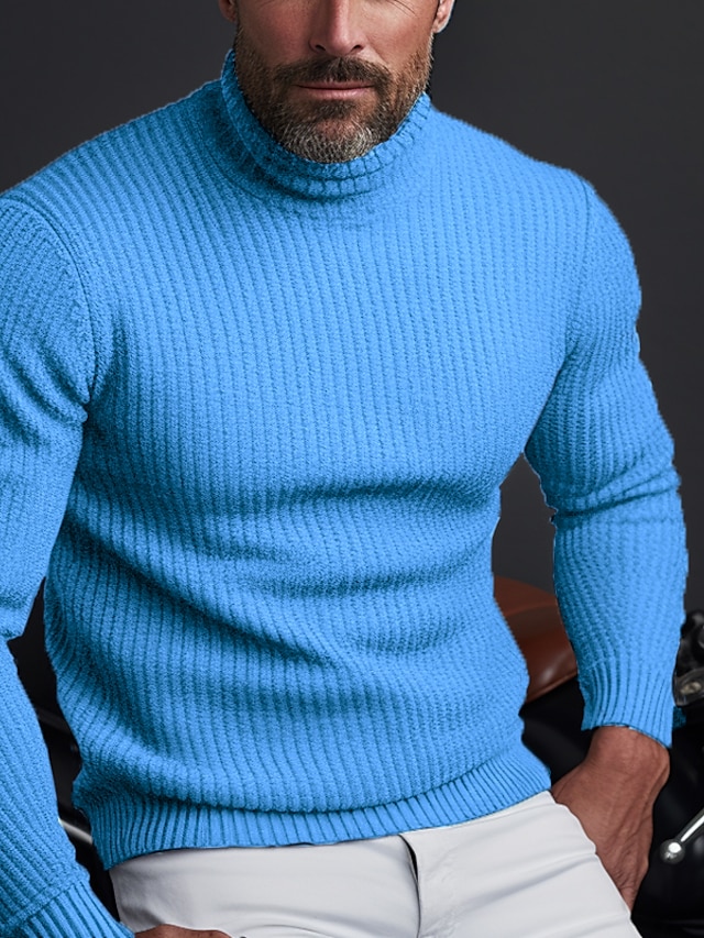 Men's Pullover Sweater Jumper Turtleneck Sweater Knitwear Ribbed Knit ...