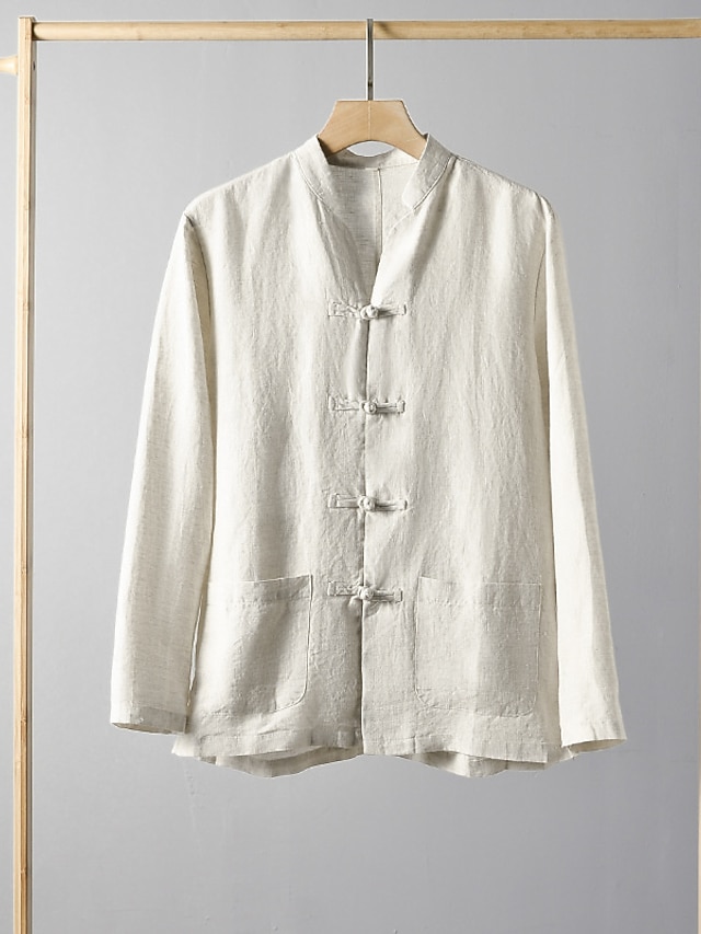 Chemise Lin Homme Manches Longues Décontractée - Chemise Coton Boutonnée Casual YAOHUOLE