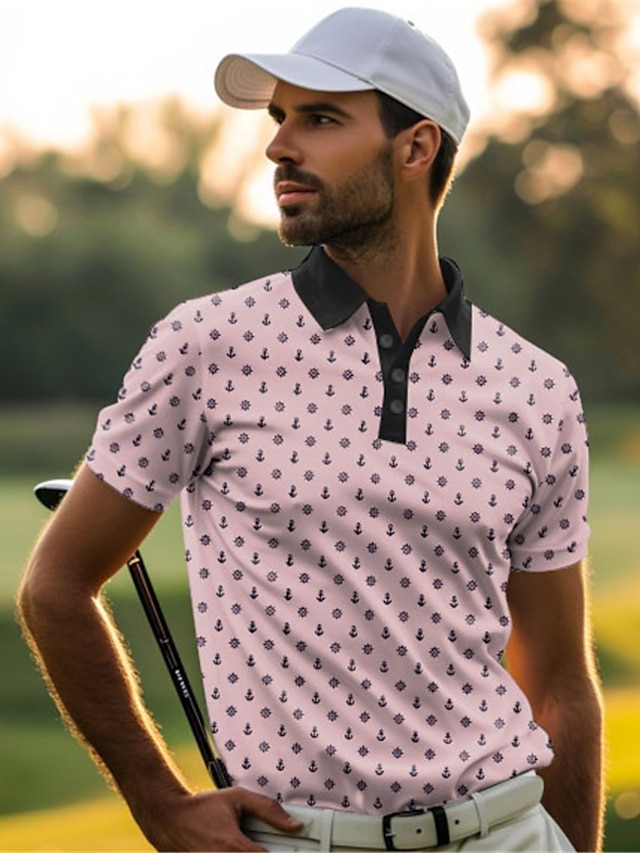  Symbol Men's Abstract Print 3D Golf Polo Polo Shirt Outdoor Daily Wear Streetwear Polyester Short Sleeve Turndown Polo Shirts White Pink Summer S M L Micro-elastic Lapel Polo