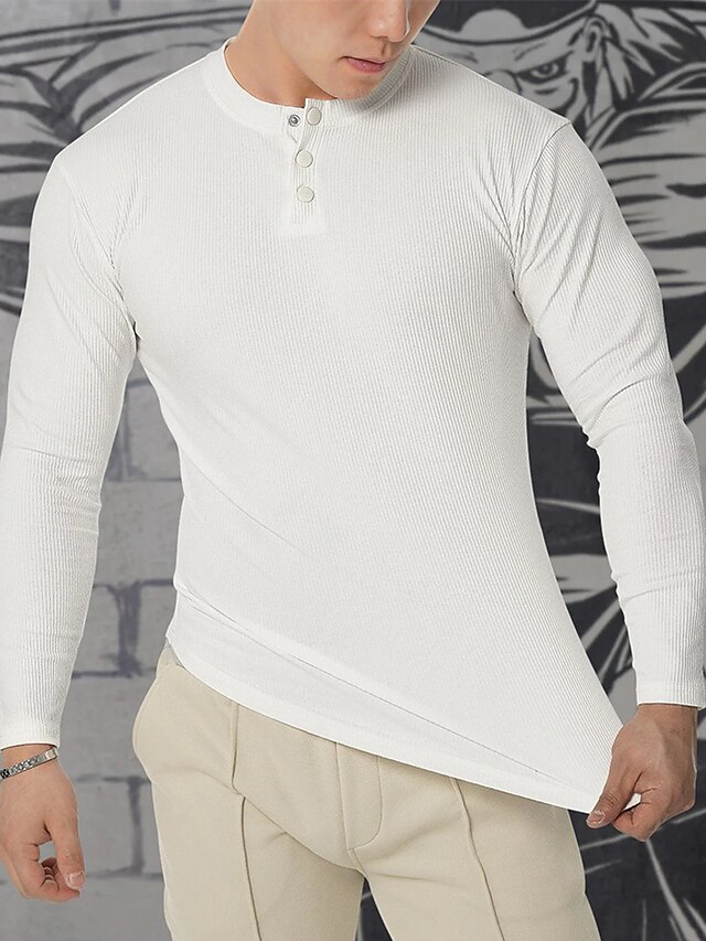  Men's T shirt Tee Henley Shirt Ribbed Knit tee Tee Top Long Sleeve Shirt Plain Henley Street Vacation Long Sleeve Clothing Apparel Designer Basic Muscle