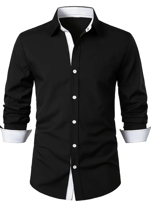  Men's Shirt Button Up Shirt Casual Shirt Black Long Sleeve Color Block Lapel Daily Vacation Front Pocket Clothing Apparel Fashion Casual Comfortable